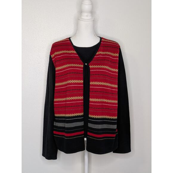 Sag Harbor Sweaters - Sag Harbor Women's Solid Black Multicolor Round Neck Long Sleeve Sweater XL